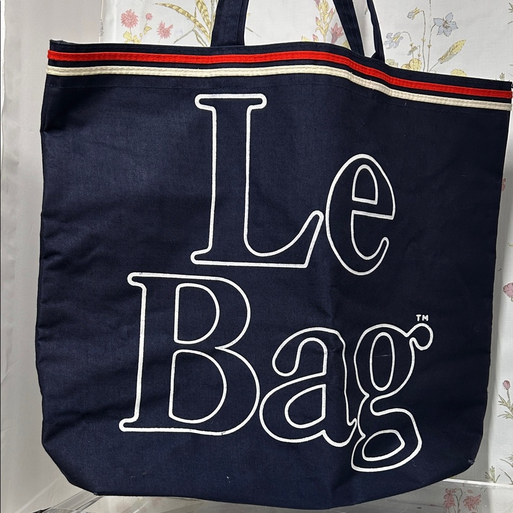 VTG Le Bag Navy Tote with Red and White Stripes